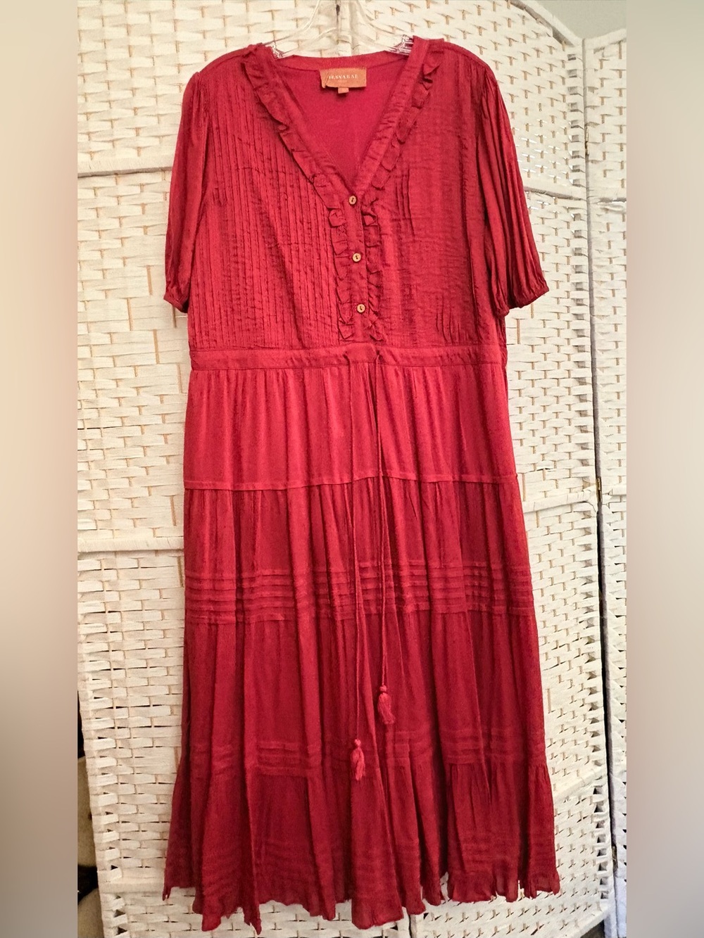 JessaKae Heartbreaker V-Neck Tiered Rose Pink Midi Dress Large - Picture 2 of 7